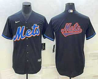 Mens New York Mets Big Logo Black Stitched MLB Cool Base Nike Jersey